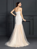 Trumpet/Mermaid Strapless Lace Sleeveless Long Satin Dresses TPP0004012