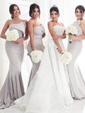 Trumpet/Mermaid Satin Ruffles Strapless Sleeveless Sweep/Brush Train Bridesmaid Dresses TPP0005368