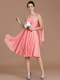 A-Line/Princess One-Shoulder Sleeveless Ruched Short/Mini Chiffon Bridesmaid Dresses TPP0005025