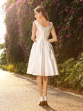 A-Line/Princess V-neck Beading Sleeveless Short Satin Wedding Dresses TPP0006384