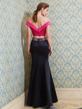 Trumpet/Mermaid Off-the-Shoulder Sleeveless Floor-Length Beading Satin Two Piece Dresses TPP0004139