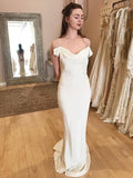 Sheath/Column Sleeveless Spandex Spaghetti Straps Ruched Sweep/Brush Train Wedding Dresses TPP0006925