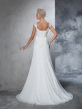 A-Line/Princess Straps Beading Sleeveless Long Chiffon Wedding Dresses TPP0006465