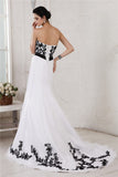 A-Line/Princess Sweetheart Sleeveless Embroidery Sash Long Net Satin Wedding Dresses TPP0006396