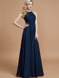 A-Line/Princess Halter Sleeveless Ruched Floor-Length Chiffon Bridesmaid Dresses TPP0005208