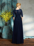 A-Line/Princess Bateau Beading 1/2 Sleeves Long Chiffon Mother of the Bride Dresses TPP0007338