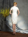 Sheath/Column Jewel Lace Short Sleeves Short Lace Mother of the Bride Dresses TPP0007393