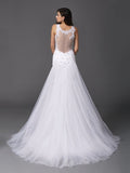 Trumpet/Mermaid Straps Beading Sleeveless Long Net Wedding Dresses TPP0006774