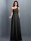 A-Line/Princess One-Shoulder Pleats Sleeveless Long Chiffon Bridesmaid Dresses TPP0005350