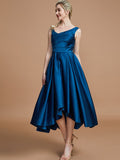 A-Line/Princess V-neck Satin Asymmetrical Sleeveless Bridesmaid Dresses TPP0005395