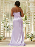 Sheath/Column Silk like Satin Ruched Sweetheart Sleeveless Sweep/Brush Train Bridesmaid Dresses TPP0005000