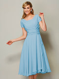 Sheath/Column Bateau Short Sleeves Ruffles Short Chiffon Bridesmaid Dresses TPP0005029