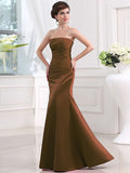 Sheath/Column Strapless Sleeveless Long Pleats Satin Bridesmaid Dresses TPP0005434