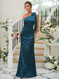 Sheath/Column Silk like Satin Bowknot One-Shoulder Sleeveless Floor-Length Bridesmaid Dresses TPP0004917