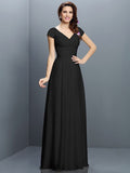 A-Line/Princess V-neck Pleats Short Sleeves Long Chiffon Bridesmaid Dresses TPP0005256