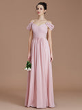 A-Line/Princess Off-the-Shoulder Sleeveless Ruched Floor-Length Chiffon Bridesmaid Dresses TPP0005324