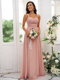 A-Line/Princess Chiffon Ruched Straps Sleeveless Floor-Length Bridesmaid Dresses TPP0004915