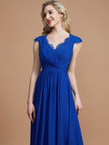 A-Line/Princess V-neck Sleeveless Ruched Floor-Length Chiffon Bridesmaid Dresses TPP0005567