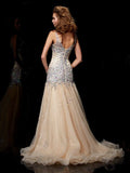 Sheath/Column V-neck Sleeveless Beading Long Organza Dresses TPP0002474