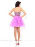 A-Line/Princess Spaghetti Straps Paillette Sleeveless Short Net Cocktail Dresses TPP0008795