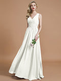 A-Line/Princess Sleeveless V-neck Floor-Length Chiffon Bridesmaid Dresses TPP0005347