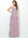 A-Line/Princess Sweetheart Layers Sleeveless Long Chiffon Bridesmaid Dresses TPP0005233