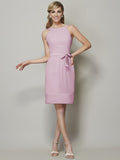 Sheath/Column Scoop Sleeveless Short Chiffon Bridesmaid Dresses TPP0005508