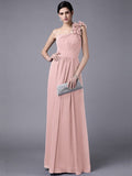 Sheath/Column One-Shoulder Sleeveless Pleats Long Chiffon Bridesmaid Dresses TPP0005498