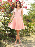 A-Line/Princess V-neck Beading Sleeveless Short Chiffon Bridesmaid Dresses TPP0005482