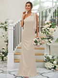 Sheath/Column Silk like Satin Bowknot One-Shoulder Sleeveless Floor-Length Bridesmaid Dresses TPP0004917