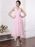 Sheath/Column V-neck Sleeveless Beading Applique Short Chiffon Bridesmaid Dresses TPP0005535