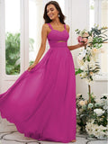 A-Line/Princess Chiffon Ruched Straps Sleeveless Floor-Length Bridesmaid Dresses TPP0004915