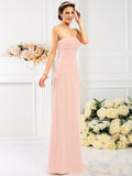 Sheath/Column Strapless Hand-Made Flower Sleeveless Long Chiffon Bridesmaid Dresses TPP0005753