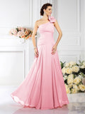 A-Line/Princess One-Shoulder Pleats Sleeveless Long Chiffon Bridesmaid Dresses TPP0005496