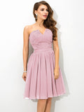 A-Line/Princess V-neck Pleats Sleeveless Short Chiffon Bridesmaid Dresses TPP0005432