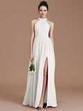 A-Line/Princess Halter Sleeveless Ruched Floor-Length Chiffon Bridesmaid Dresses TPP0005060