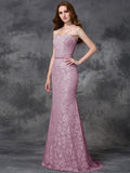 Trumpet/Mermaid Sweetheart Applique Sleeveless Long Satin Bridesmaid Dresses TPP0005296