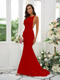 Sheath/Column Stretch Crepe Ruffles Square Sleeveless Sweep/Brush Train Bridesmaid Dresses TPP0004954