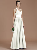 A-Line/Princess Halter Sleeveless Sash/Ribbon/Belt Floor-Length Chiffon Bridesmaid Dresses TPP0005410