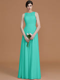 A-Line/Princess Jewel Sleeveless Floor-Length Ruched Chiffon Bridesmaid Dresses TPP0005645