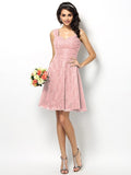 A-Line/Princess Straps Lace Sleeveless Short Bridesmaid Dresses TPP0005042