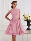 Sheath/Column High Neck Sleeveless Sash/Ribbon/Belt Short Chiffon Bridesmaid Dresses TPP0005092