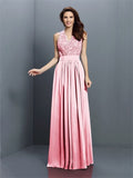 A-Line/Princess V-neck Applique Sleeveless Long Chiffon Bridesmaid Dresses TPP0005255