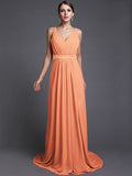 A-Line/Princess V-neck Sleeveless Long Ruffles Chiffon Bridesmaid Dresses TPP0005515