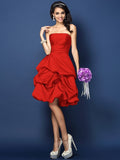 A-Line/Princess Strapless Ruched Sleeveless Short Satin Bridesmaid Dresses TPP0005671