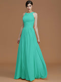 A-Line/Princess Halter Sleeveless Floor-Length Ruched Chiffon Bridesmaid Dresses TPP0005325