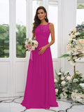 A-Line/Princess Chiffon Applique Square Sleeveless Floor-Length Bridesmaid Dresses TPP0004921