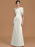 Trumpet/Mermaid One-Shoulder Sleeveless Floor-Length Ruched Satin Bridesmaid Dresses TPP0005353