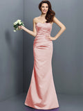 Trumpet/Mermaid Strapless Pleats Sleeveless Long Satin Bridesmaid Dresses TPP0005027