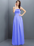 Sheath/Column Strapless Sleeveless Long Satin Bridesmaid Dresses TPP0005853